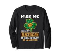 Kiss Me I'm an Electrician with Shamrock St Patricks Day Manche Longue