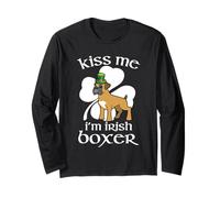 Kiss Me I'm Boxer Dog Shamrock St Patricks Day Manche Longue
