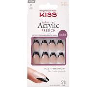 KISS Salon Acrylic French Press-On Nails Flame Dark Black Short Size Coffin Shape Includes 28 Nails 2G Glue 1 Manicure Stick 1 Mini File