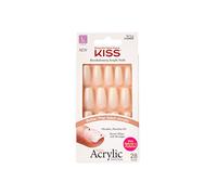 KISS Salon Acrylique Natural Collection Faux ongles carrés assez solides et longs comprenant 28 faux ongles, colle à ongles, lime à ongles et bâton de manucure