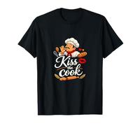 Kiss The Cook Dessin animé Chef Cursive Foodie Design T-Shirt
