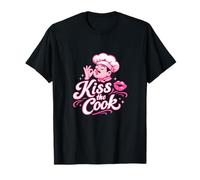 Kiss The Cook Retro Diner Chef Dessin animé Rose T-Shirt