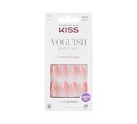 KISS Voguish Fantasy « Clatant » Nude French Coral Long Amande Coffin - 28 faux ongles Press On de qualité salon à coller, DIY, 2 g de colle à ongles, 1 bâtonnet de manucure, 1 mini lime