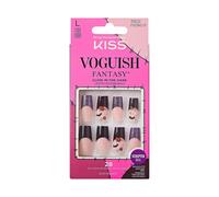 Kiss Voguish Fantasy Halloween Nails Black & White Longueur Moyenne Amande Gel Pink Glue Nail (2G) Mini File de manucure Stick & 28 Fake Nails