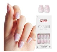 KISS Voguish Fantasy Press On Glue Nails 'Luminary' Kit d'ongles courts ovales imperm ables et anti-bavures rose contenant 28 faux ongles, colle