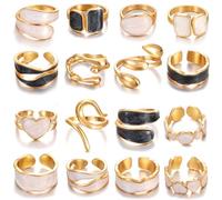 KISS WIFE Ensemble de bagues de phalange dorées et argentées noires pour femme, délicates, simples, tendance, mignonnes, empilables, parfaites pour superposer sur le pouce et les phalanges, tailles