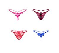 Kissecret Lot de 4 Tangas à Lacets pour Femmes Assorties String en Dentelle Culottes (M, Style1)