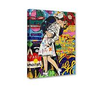 Kissing on VJ Day Tableau mural pour chambre à coucher motif graffiti peinture colorée 1 panneau art contemporain décoration d'intérieur pour salon encadré prêt à être accroché 305 x 406 cm