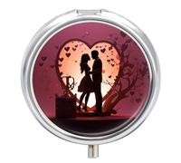 Kissing Silhouette Pilulier de voyage à 3 compartiments avec miroir - Pilulier portable pour poche ou sac à main - Boîte à médicaments hebdomadaire pour médicaments quotidiens