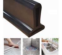 KISSLIU Bande imperméable Pliable de Silicone, obturateur de Barrage d'eau de seuil de Douche, arrêt d'écoulement d'eau de Joint de Plancher de Salle de Bains (Black,150cm)