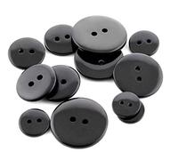 Kissral 300pcs Boutons Mercerie 20mm 15mm 10mm pour Enfant Noirs avec 2 Trous Rond Résine pour Chemise et L'Ornement, avec Boîte de Rangement