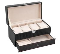 kissral Ecrin pour 4 Montres Coffret à Montres Boîte à Montre Homme Rangement pour Montres Noires Femme Rangement Bijoux Présentoir Boîte Boîte à Bijoux pour Hommes Femmes Etui Montre Watch Box