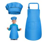 kissral Tablier de cuisine pour enfants + bonnet de cuisinier pour enfants 4-12 ans L (bleu)