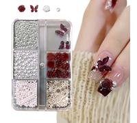 Kisstta Bijoux pour ongles, perles nœud en cristal aurore, mélange de 12 ou 6 compartiments, accessoires de nail art, ongles rouges de Noël, décoration charmante pour des ongles à couper le souffle