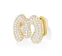 KissYan Bague initiale à bulles pour femme, plaqué or 14 carats, bague à lettres géantes ouvertes, réglable, pavé délicat en oxyde de zirconium, personnalisé, tendance, bijou cadeau, Laiton, Zircone