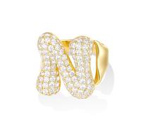 KissYan - Bagues en or avec lettres bulle pour femmes, 14K plaqué or Lettres A-Z Bague ouverte réglable Bijoux personnalisés tendance et déclaration Cadeau, Strass