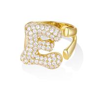 KissYan - Bagues en or avec lettres bulle pour femmes, 14K plaqué or Lettres A-Z Bague ouverte réglable Bijoux personnalisés tendance et stylés Cadeau, Strass