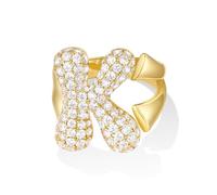 KissYan Bulle Lettres Bagues pour Femmes Or Réglable Initiale A-Z Anneau initial Bagues Personnalisées Mode Tendance Déclaration Bijoux Cadeau, strass, Oxyde de zirconium