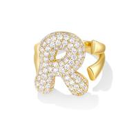 KissYan Bulle Lettres Bagues pour Femmes Or Réglable Initiale A-Z Anneau initial Bagues Personnalisées Mode Tendance Déclaration Bijoux Cadeau, strass, Oxyde de zirconium