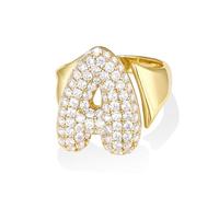 KissYan Bulle Lettres Bagues pour Femmes Or Réglable Initiale A-Z Anneau initial Bagues Personnalisées Mode Tendance Déclaration Bijoux Cadeau, strass, Oxyde de zirconium