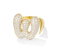 KissYan Bulle Lettres Bagues pour Femmes Or Réglable Initiale A-Z Anneau initial Bagues Personnalisées Mode Tendance Déclaration Bijoux Cadeau, strass, Oxyde de zirconium