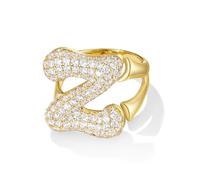 KissYan Bulle Lettres Bagues pour Femmes Or Réglable Initiale A-Z Anneau initial Bagues Personnalisées Mode Tendance Déclaration Bijoux Cadeau, strass, Oxyde de zirconium