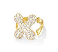 KissYan Bulle Lettres Bagues pour Femmes Or Réglable Initiale A-Z Anneau initial Bagues Personnalisées Mode Tendance Déclaration Bijoux Cadeau, strass, Oxyde de zirconium