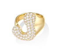 KissYan Bulle Lettres Bagues pour Femmes Or Réglable Initiale A-Z Anneau initial Bagues Personnalisées Mode Tendance Déclaration Bijoux Cadeau, strass, Oxyde de zirconium