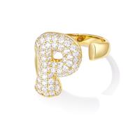 KissYan Bulle Lettres Bagues pour Femmes Or Réglable Initiale A-Z Anneau initial Bagues Personnalisées Mode Tendance Déclaration Bijoux Cadeau, strass, Oxyde de zirconium