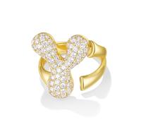 KissYan Bulle Lettres Bagues pour Femmes Or Réglable Initiale A-Z Anneau initial Bagues Personnalisées Mode Tendance Déclaration Bijoux Cadeau, strass, Oxyde de zirconium