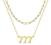 KissYan Collier avec pendentif en forme de chiffre d'ange pour femme, plaqué or 14 carats 000 111 222 333 444 555 666 777 888 999 - Collier avec pendentif numérologie - Collier délicat avec chaîne
