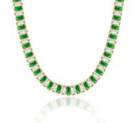 KissYan Collier de tennis pour femme, plaqué or blanc 14 carats avec diamant en oxyde de zirconium baguette, collier ras du cou épais, bijoux délicats cadeaux, Cuivre, Zircone cubique, diamant