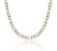 KissYan Collier de tennis pour femme, plaqué or blanc 14 carats avec diamant en oxyde de zirconium baguette, collier ras du cou épais, bijoux délicats cadeaux, Cuivre, Zircone cubique, diamant