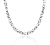 KissYan Collier de tennis pour femme, plaqué or blanc 14 carats avec diamant en oxyde de zirconium baguette, collier ras du cou épais, bijoux délicats cadeaux, Cuivre, Zircone cubique, diamant