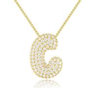 KissYan Collier lettre bulle plaqué or 14 carats avec pendentif initiale de ballon, collier chaîne avec zircon cubique, cadeau pour femmes et filles