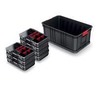 Kistenberg Boîte d'assortiment Magasin pour petites pièces Set de 7 pièces Caisse à outils Caisse de rangement, boîtes de tri avec séparateurs, montage mural, Modular Solution 520 x 329 x 210 mm