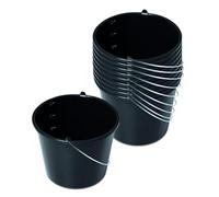 Kistenberg Lot de 10 seaux de construction de 12 litres - Avec graduation - Seau à mortier - Seau de maçonnerie - Seau à eau - Seau à béton - Poignée ergonomique - En plastique (12 l)