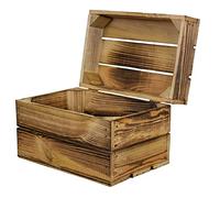 Kistenkolli Altes Land Assos Coffre en bois flammé - Boîte cadeau avec couvercle - Caisse au trésor - Coffre en bois - Coffre de mariage - Upcycling - Vintage (ASSOS S 30 x 20 x 20 cm)