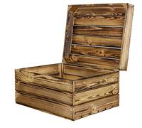 Kistenkolli Altes Land Assos Coffre en bois flammé - Coffret cadeau avec couvercle - Coffre au trésor - Coffre en bois - Coffre de mariage - Vintage (ASSOS L 50 x 40 x 29 cm)