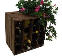 Kistenkolli Altes Land Casier à vin pour 16 bouteilles, blanc/écru/flammé, dimensions : 40 x 40 x 27 cm, caisse, rangement de bouteilles, étagère à vin, caisse à pommes/caisse à vin (foncé)