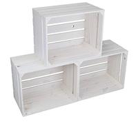 Kistenkolli Altes Land - Lot de 3 caisses à fruits massives - 49 x 42 x 31 cm - Blanc - Boîte de rangement rectangulaire en bois décoratif