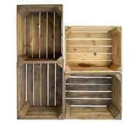 Kistenkolli Altes Land Lot de 4 caisses à fruits originales - Caisse à pommes - Caisse à vin - Caisse décorative en bois - Environ 50 x 40 x 30 cm - Caisse d'étagère DIY