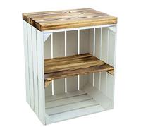 Kistenkolli Altes Land - Table de rangement rustique en bois massif 40 x 30 x 53 cm (blanc et flammé) - Étagère de rangement - 1 unité