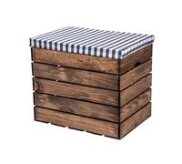 Kistenland Sissi Coffre de Rangement 50 x 35 x 43 cm - Tabouret avec Couvercle (Carreaux Bleus et Blancs/teinté foncé)