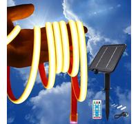 KISUFU 24V Bande LED lumineuse solaire Extérieur, 320 LEDs/m IP68 Étanche Auto-adhésive 2400mah Solar Powered Ruban LED Light Strip avec télécommande et 8 modes pour porche, décoration de jardin.