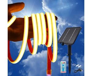 KISUFU 24V Bande LED lumineuse solaire Extérieur, 320 LEDs/m IP68 Étanche Auto-adhésive 2400mah Solar Powered Ruban LED Light Strip avec télécommande et 8 modes pour porche, décoration de jardin.