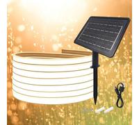 KISUFU 24V Solaire COB Ruban LED Neon, Double face lumineuse 320 LEDs/m IP67 Étanche Bande Lumineuse Light Strip Avec 1200mah 8 modes Solaire à LEDs Panneau Pour jardin, piscine décoration.