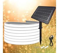 KISUFU 24V Solaire COB Ruban LED Neon, Double face lumineuse 320 LEDs/m IP67 Étanche Bande Lumineuse Light Strip Avec 2400mah 8 modes Solaire à LEDs Panneau Pour jardin, piscine décoration.