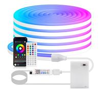 KISUFU 5V 3535 Lampes de corde au néon LED, RGB 108 LED/m Corde flexible changeant de couleur au néon avec contrôle vocal Bluetooth IR à 44 touches, pack de 3 piles AA pour la chambre, décoration