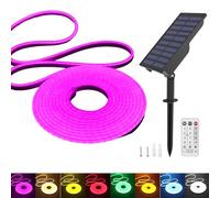 KISUFU Énergie solaire Neon Ruban Led, 24V Néon Bande LED Lumineuse IP65 Etanche Silicone avec 1.5W Contrôleur solaire rechargeable mural USB pour Jardin, extérieur Cour La fête Décoration.